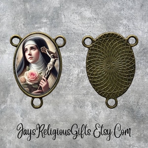 LARGE - Bronze or Silver - Saint Therese of Lisieux Rosary Centerpiece - Catholic Center for Rosaries - Religious Parts for Rosary Beads