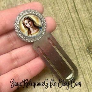 Immaculate Heart of Mary Silver Photo Bookmark - Catholic Patron Saint Bible Study Gift for her - Religious Book Reader Gift for Women