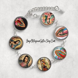 Our Lady of Guadalupe Silver Charm Bracelet - Catholic Rosary Bracelet for Women - Religious Patron Saint Medal - Jewelry Gift for her