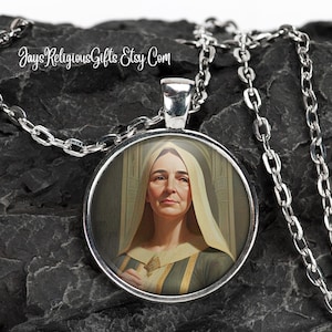 Saint Monica of Hippo Silver Necklace - Catholic Patron Saint Pendant Gift for her - Religious Photo Jewelry Gift for Women