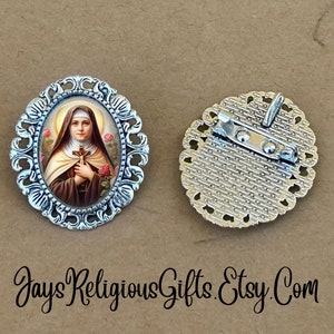 LARGE - Saint Therese of Lisieux Silver Brooch - Religious Portrait Jewelry Pin Gift for Women - Catholic Patron Saint Jewelry Gift for her