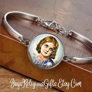 CHOOSE FINISH - Divine Child of Mary Cuff Bracelet - Catholic Rosary Bracelet for Women - Religious Patron Saint Jewelry Gift for her