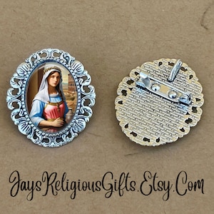 LARGE - Saint Anastasia Silver Brooch - Religious Portrait Jewelry Pin Gift for Women - Catholic Patron Saint Medal Jewelry Gift for her
