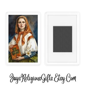 Saint Dymphna of Ireland Acrylic Magnet - Religious Picture Gift for her - Portrait Kitchen Fridge Magnet - Catholic Photo Gift for Women