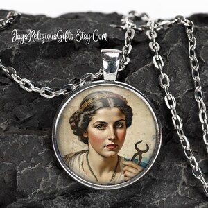 Saint Apollonia Silver Necklace - Catholic Patron Saint Pendant Gift for her - Religious Saint Photo Jewelry Gift for Women