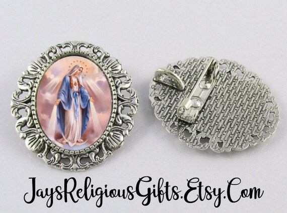 Choose Design Our Lady of Grace Silver Brooch Religious Photo Pin