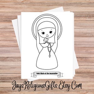Saint Marie of the Incarnation Coloring Page for Children - Religious Digital Download for Catholics - Catholic Coloring Page for Kids