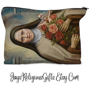 Saint Therese of Lisieux Rosary Pouch - Custom zippered Case for her - Catholic Saint Case for Rosary Beads - Religious Gift for Women