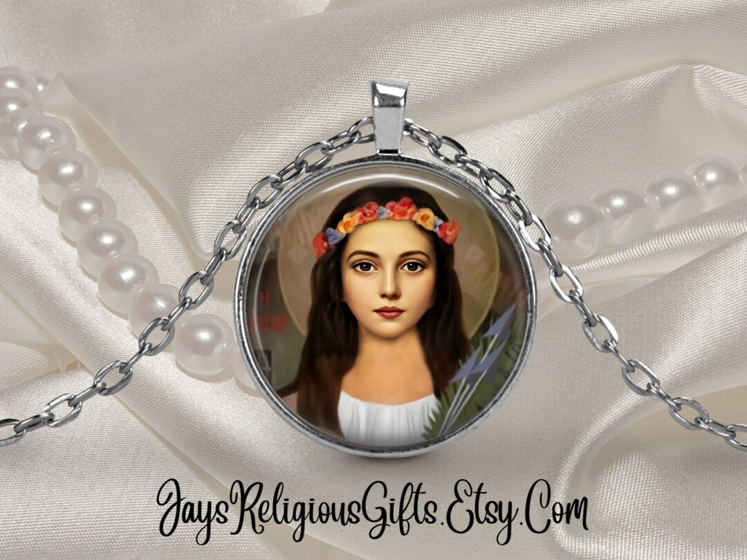 Saint Philomena of Rome Silver Necklace Pendant Catholic Patron Saint ...