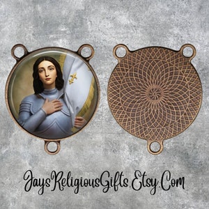 X LARGE - Silver or Bronze - Joan of Arc Rosary Centerpiece - Catholic Center for Rosaries - Religious Parts for Rosary Beads