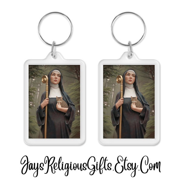 Saint Gertrude of Nivelles Acrylic Keychain - Catholic Key Chain Keyring Lanyard Gift for her - Religious Key Fob Gift for Women