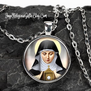 Saint Clare of Assisi Silver Necklace - Catholic Patron Saint Pendant Gift for her - Religious Photo Jewelry Gift for Women