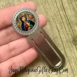 Our Lady of Perpetual Help Silver Photo Bookmark - Catholic Saint Bible Study Gift for her - Religious Book Reader Gift for Women