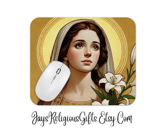 Saint Maria Goretti Large Mousepad - Catholic Patron Saint Mouse Pad for her - Religious Laptop Computer Mousepad Gift for Women
