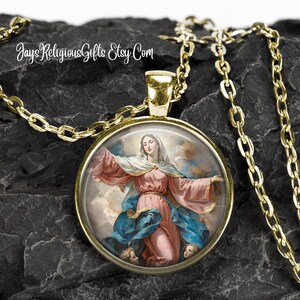 The Assumption of the Most Blessed Virgin Mary Gold Necklace - Catholic Saint Pendant Gift for her - Religious Photo Jewelry Gift for Women