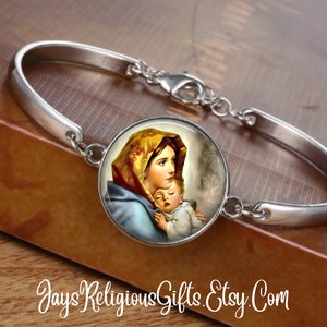 CHOOSE FINISH - Madonna of the Streets Cuff Bracelet - Catholic Rosary Bracelet for Women - Religious Patron Saint Jewelry Gift for her