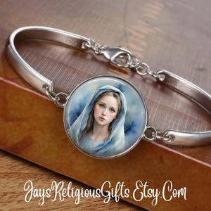 CHOOSE FINISH - Blessed Virgin Mother Mary Cuff Bracelet - Catholic Rosary Bracelet for Women - Religious Saint Jewelry Gift for her