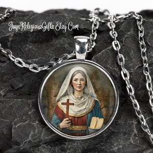 Saint Martha of Bethany Silver Necklace - Catholic Patron Saint Pendant Gift for her - Religious Photo Jewelry Gift for Women