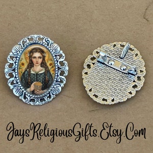 LARGE - Saint Abigail Silver Brooch - Religious Portrait Jewelry Pin Gift for Women - Catholic Patron Saint Medal Jewelry Gift for her