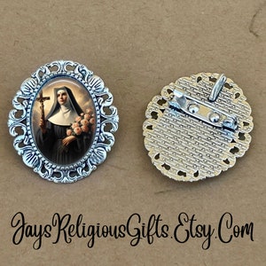 LARGE - Saint Rita of Cascia Silver Brooch - Religious Portrait Jewelry Gift for Women - Catholic Patron Saint Medal Jewelry Gift for her