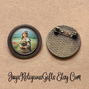 SMALL - Saint Germaine Cousin Bronze Round Brooch - Catholic Patron Saint Medal Brooch Gift for her - Religious Jewelry Pin Gift for Women