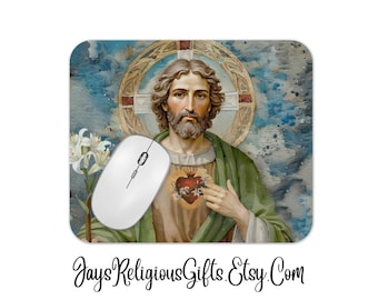 Saint Joseph the Worker Large Mousepad - Catholic Patron Saint Mouse Pad for him - Religious Laptop Computer Mousepad Gift for Men