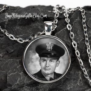 Father Emil Kapaun Silver Necklace - Catholic Patron Saint Pendant Gift for him - Religious Photo Jewelry Gift for Men