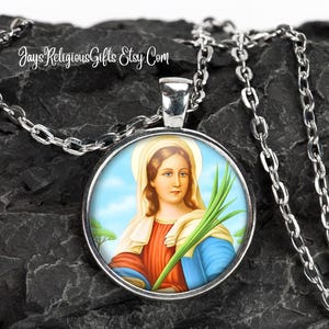Saint Lucy of Syracuse Silver Necklace - Catholic Patron Saint Pendant Gift for her - Religious Photo Jewelry Gift for Women