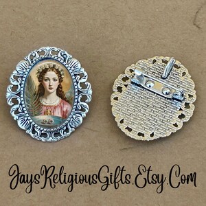 LARGE - Saint Lucy of Syracuse Silver Brooch - Religious Portrait Jewelry Pin Gift for Women - Catholic Patron Saint Jewelry Gift for her