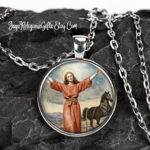 Saint Cynthia Silver Necklace - Catholic Patron Saint Pendant Gift for her - Religious Photo Jewelry Gift for Women