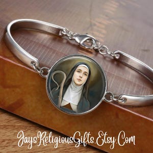 CHOOSE FINISH - Saint Colette de Corbie Cuff Bracelet - Catholic Rosary Bracelet for Women - Religious Saint Jewelry Gift for her