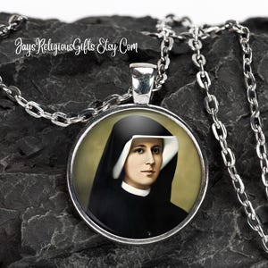 Saint Faustina Kowalska Silver Necklace - Catholic Patron Saint Pendant Gift for her - Religious Photo Jewelry Gift for Women