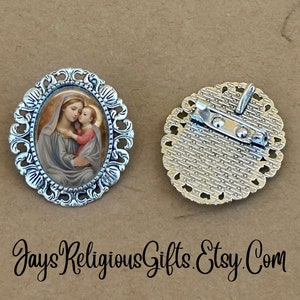 LARGE - Our Lady of Good Counsel Silver Brooch - Religious Portrait Jewelry Pin Gift for Women - Catholic Patron Saint Jewelry Gift for her