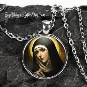 Saint Bridget of Sweden Silver Necklace - Catholic Patron Saint Pendant Gift for her - Religious Photo Jewelry Gift for Women