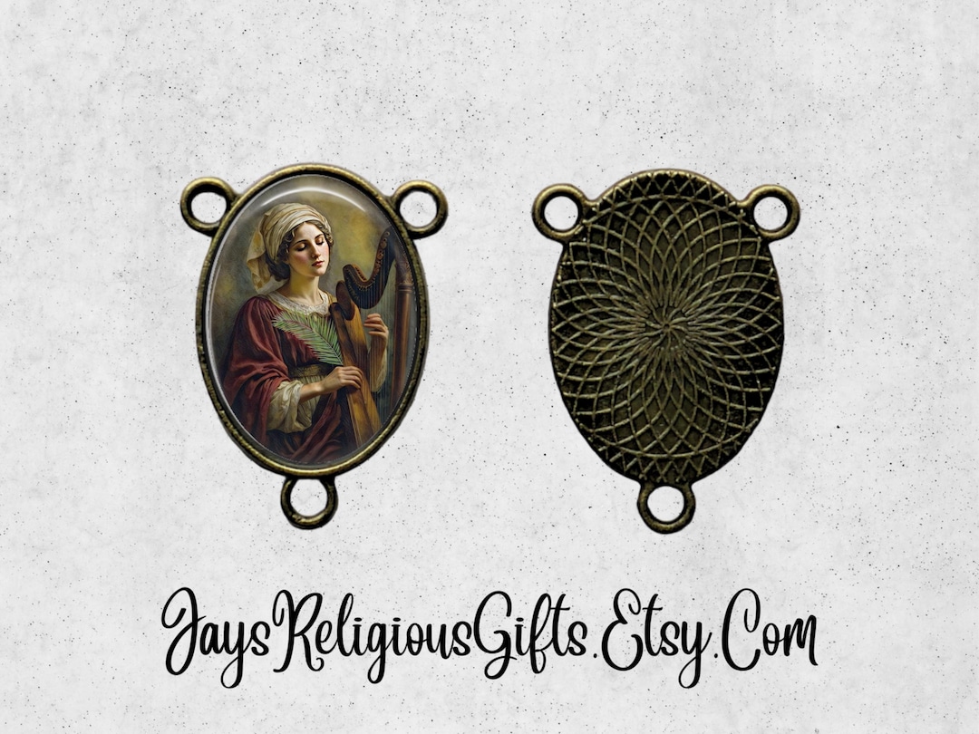 LARGE - Bronze or Silver - Saint Cecilia of Rome Rosary Centerpiece ...