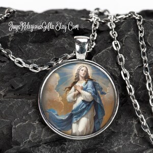 The Immaculate Conception Silver Necklace - Catholic Patron Saint Pendant Gift for her - Religious Photo Jewelry Gift for Women