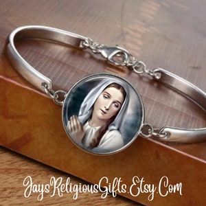 CHOOSE FINISH - Blessed Virgin Mother Mary Cuff Bracelet - Catholic Rosary Bracelet for Women - Religious Saint Jewelry Gift for her