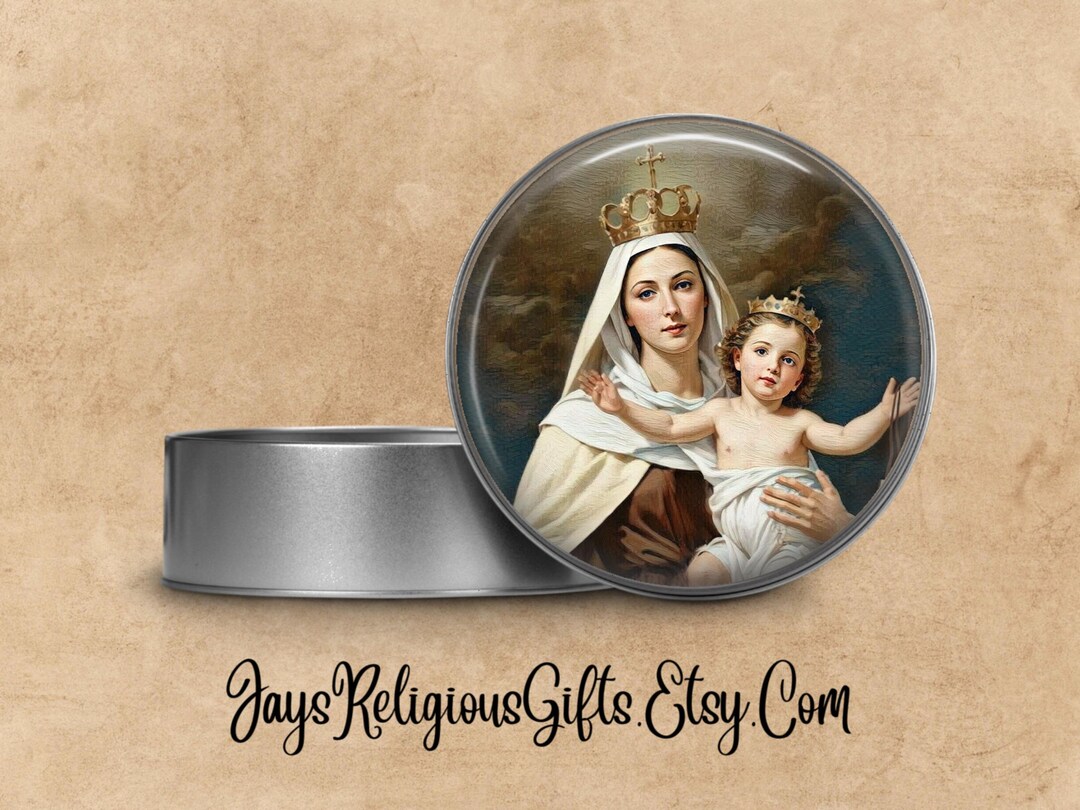 2" Our Lady of Mount Carmel Rosary Box - Catholic Patron Saint Pill Box ...