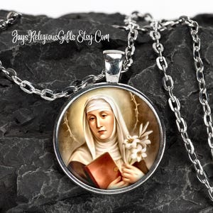 Saint Catherine of Siena Silver Necklace - Catholic Patron Saint Gift for her - Religious Photo Jewelry Gift for Women