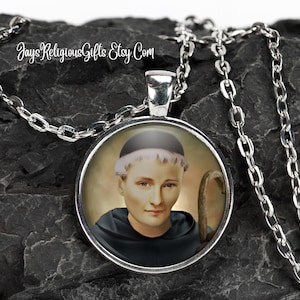 Saint Peregrine Silver Necklace - Catholic Patron Saint of Cancer Pendant Gift for him - Religious Photo Jewelry Gift for Men