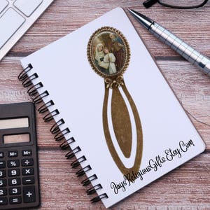 Saint Anne with Child and Saint Joachim Bronze Photo Bookmark - Catholic Bible Study Gift for her - Religious Book Reader Gift for Women