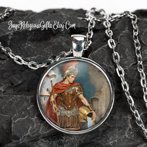 Saint Florian Silver Necklace - Catholic Patron Saint Pendant Gift for him - Religious Photo Jewelry Gift for Men