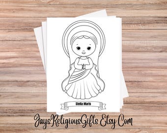 Stella Maris Coloring Page for Children - Religious Digital Download for Catholic School - Catholic Saint Bible Study Coloring Page for Kids