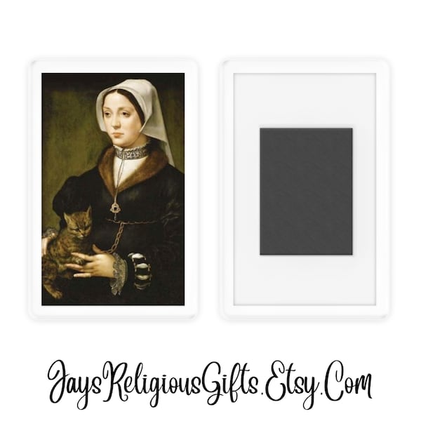 Saint Gertrude of Nivelles Acrylic Magnet - Religious Picture Gift for her - Portrait Kitchen Fridge Magnet - Catholic Photo Gift for Women