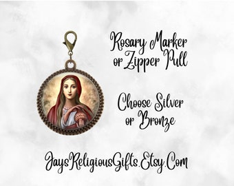 Bronze or Silver - Saint Mary Magdalene Rosary Marker - Catholic Patron Saint Zipper Pull for her - Religious Rosary Marker Gift for Women