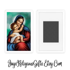 Blessed Virgin Mother Mary with Baby Jesus Acrylic Magnet - Catholic Photo Gift for her - Religious Kitchen Fridge Magnet Gift for Women