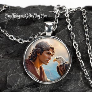 Saint John the Evangelist Silver Necklace - Catholic Patron Saint Pendant Gift for him - Religious Photo Jewelry Gift for Men