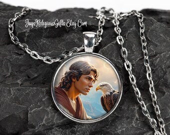 Saint John the Evangelist Silver Necklace - Catholic Patron Saint Pendant Gift for him - Religious Apostle Jewelry Gift for Men