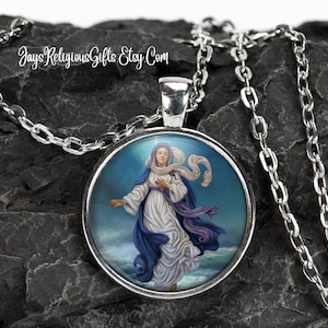 Our Lady Star of the Sea Silver Necklace - Catholic Patron Saint Pendant Gift for her - Religious Photo Jewelry Gift for Women
