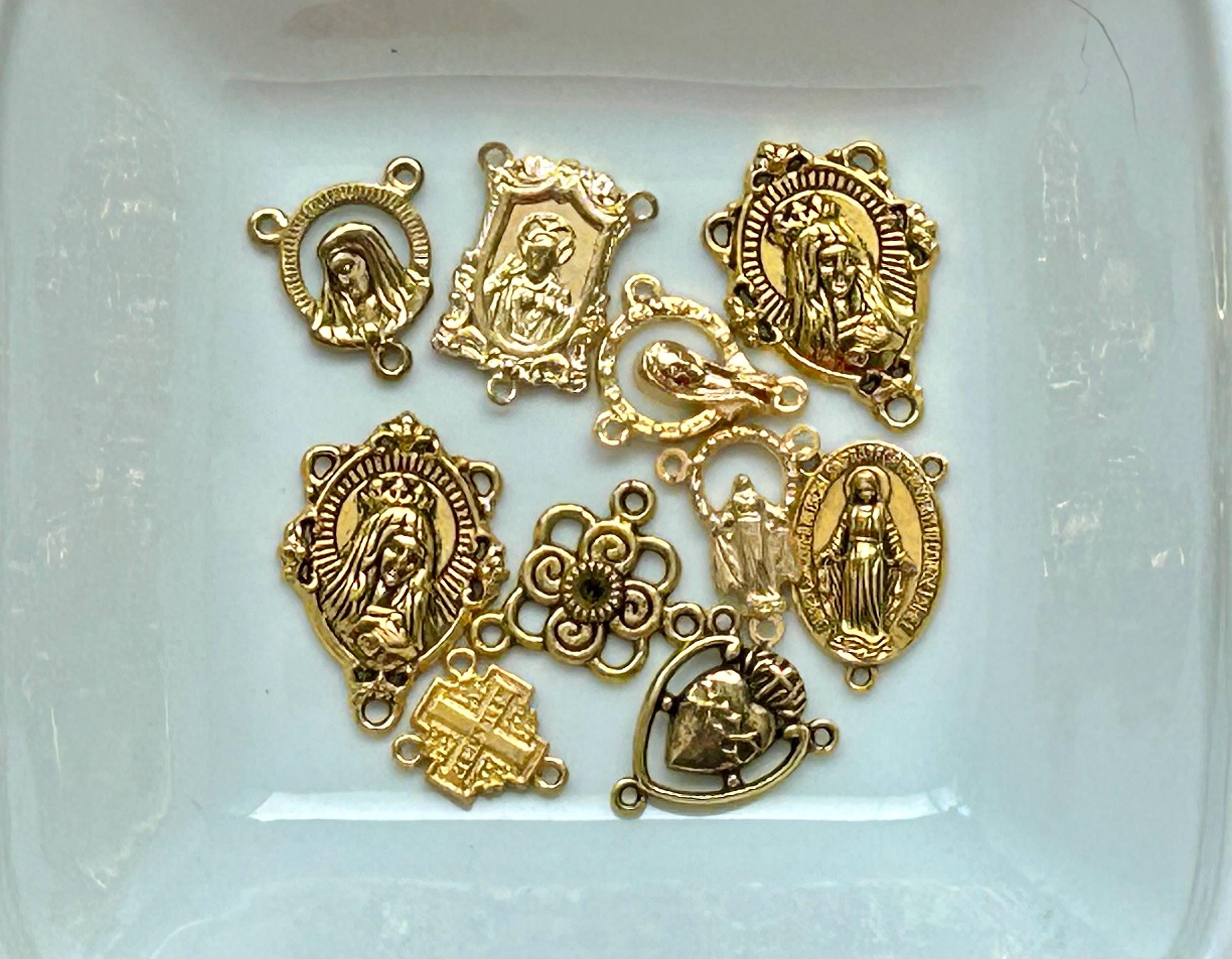 MIXED LOT of 50 Gold Rosary Centerpieces - Catholic Center for Rosaries - Religious Jewelry Parts for Rosary Beads